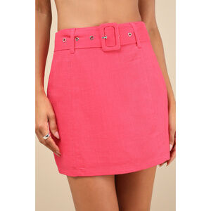 Lulus Trendsetting Option Hot Pink Belted High-rise Mini Skirt - Size M